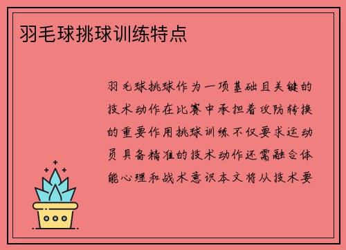 羽毛球挑球训练特点